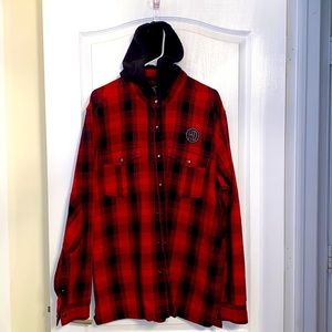 Red/Black Button Harley Davidson Flannel Hoodie